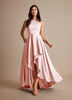 Azazie Niles Mother of the Bride Dresses Blushing Pink A-Line Trains Stretch Satin Dress image6