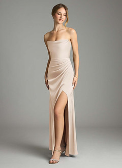 Azazie Leonis Bridesmaid Dresses White Alabaster Mermaid Pleated Stretch Satin Convertible Dress image1