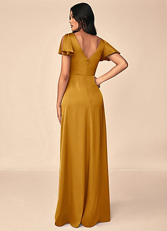 Azazie Soren Bridesmaid Dresses Butterscotch A-Line Pleated Stretch Satin Dress image2