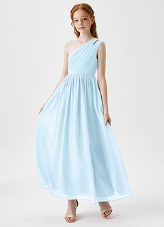 Azazie Anissa Junior Sky Blue A-Line Pleated Chiffon Dress image3