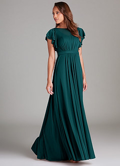 Azazie Daphne Modest Bridesmaid Dresses A-Line Ruched Mesh Floor-Length Dress image3