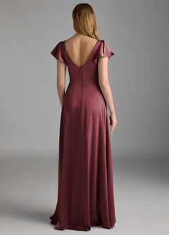 Azazie Omari Bridesmaid Dresses Merlot A-Line Stretch Satin Dress image2