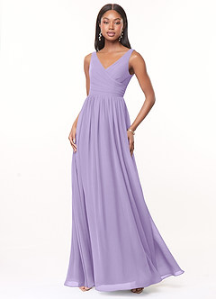 Azazie Keyla Bridesmaid Dresses Lilac A-Line V-Neck Pleated Chiffon Dress image1