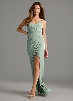 Azazie Maci Bridesmaid Dresses Agave Sheath Pleated Mesh Dress image6