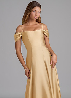 Azazie Seriana 신부 들러리 드레스 A라인 오프 더 숄더 스트레치 새틴 바닥 길이 드레스 image2