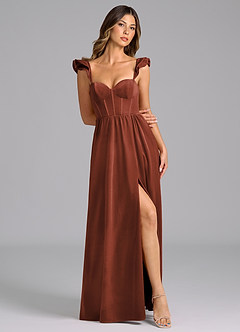Azazie Denisse Bridesmaid Dresses Terracotta A-Line Ruched Velvet Dress image4