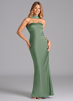Azazie Lusinda Bridesmaid Dresses Matcha Mermaid Strapless Stretch Satin Dress image3