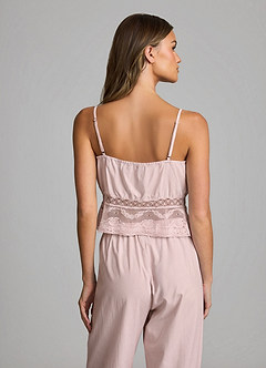 front Lyocell-Cotton Lace-Waist Cami & Long Pants Pajama Set