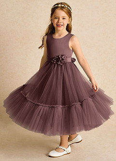 Azazie Miracle Abiti da Ragazza di Fiori Abito A-Line in Raso Opaco Fiocco Espresso image4