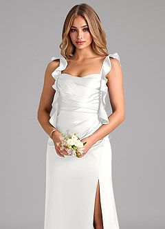 Azazie Jessamine Rochii de domnișoară de onoare Teacă Corset Satin elastic Lungime până la podea Rochie image7