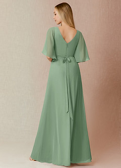 Azazie Cierra Robes de demoiselle d'honneur Robe Trapèze en Mousseline de soie Col en V Matcha image2