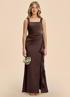 Azazie Adrienne Junior Ganache Sheath Pleated Stretch Satin Dress image3