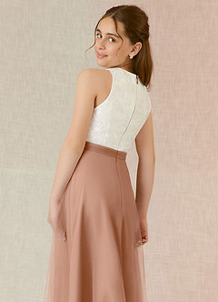 Azazie Albertine Junior Champagne Rose A-Line Lace Chiffon Dress image6