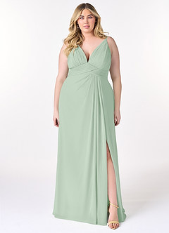 Azazie Maren Allure Bridesmaid Dresses Agave A-Line V-Neck Lace Chiffon Dress image6