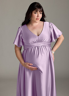 Azazie Verna Maternity Bridesmaid Dresses A-Line Ruched Stretch Satin Floor-Length Dress image15