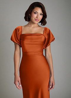 Azazie Lea Bridesmaid Dresses Burnt Orange Mermaid Off the Shoulder Stretch Satin Convertible Dress image7
