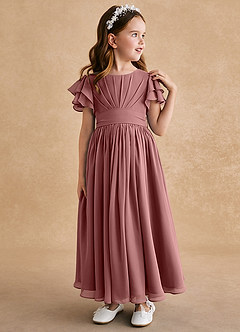 Azazie Ali Robe Demoiselle D'honneur Fillette Robe Trapèze en Mousseline de soie Plissée Rose Du Désert image4