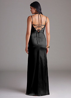 Desi Black Sheath Pleated Metallic Satin Dress image2
