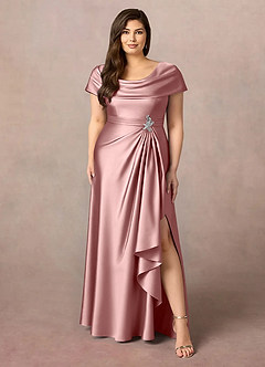 Azazie Branford Abiti per la Madre della Sposa Abito A-Line in Raso Elasticizzato Plissettato Rosa Polverosa image9