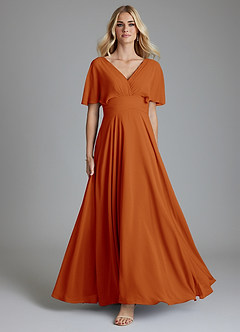 Azazie Pamela Vestidos de damas de honor Vestido de Pimenton de Gasa de Corte en A con Cuello en V plisado image1
