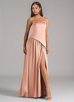 Azazie Adeline Brautjungfernkleider Wandelbar A-Linie Schulterfrei Stretch-Satin Kleid Roségold image6