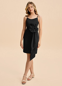 Azazie Nellie Junior Black A-Line Bow Matte Satin Dress image5