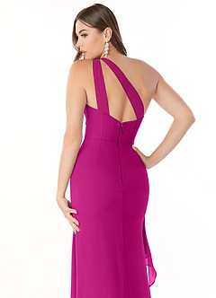 Azazie Maive Vestidos de damas de honor Vestido de Fucsia de Gasa de Recto con Volante plisado image6