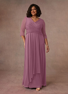 Azazie Annetta Mother of the Bride Dresses Vintage Mauve A-Line V-Neck Pleated Mesh Dress image8