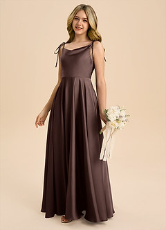 Azazie Popsy Junior Ganache A-Line Bow Stretch Satin Dress image7