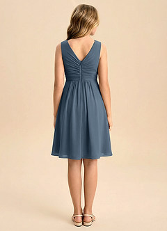 Azazie Skyla Junior Jurk van Chiffon met A-Lijn Geplooid Neptunus image2