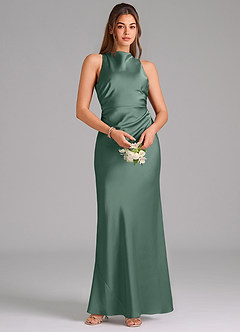 Azazie Evadne Bridesmaid Dresses Eucalyptus A-Line Pleated Stretch Satin Dress image6