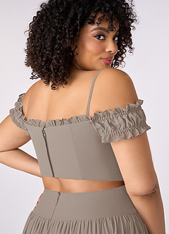 Barbie ♥ Azazie Bridesmaid Dresses Taupe A-Line Off the Shoulder Chiffon Convertible Dress image13
