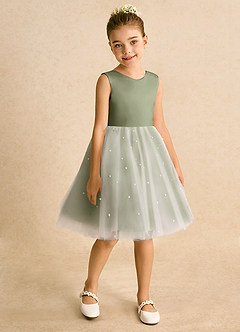 Azazie Esme Robe Demoiselle D'honneur Fillette Robe Princesse en Tulle Arc Ivoire Pistache image7