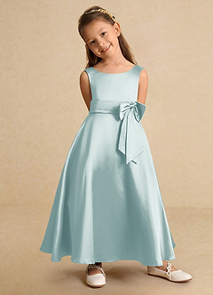 Azazie Lindy Flower Girl Dresses Sea Glass A-Line Pleated Matte Satin Dress image9