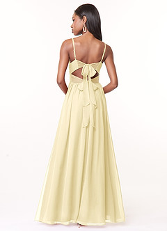 Azazie Zeya Bridesmaid Dresses Lemon Sorbet A-Line V-Neck Pleated Chiffon Dress image3