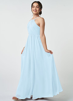 Azazie Leighton Junior Abito A-Line in Chiffon Plissettato Azzurro image4