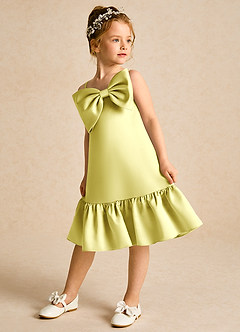 Azazie Kiwi Blumenmädchenkleider A-Linie Spaghetti Riemen Matte Satin Kleid Zitronensorbet image5