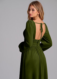 Azazie Norah Robes de demoiselle d'honneur Robe Trapèze en velours Manche longue Olive image7