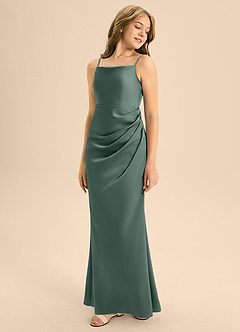Azazie Renna Junior Robe Trapèze en Satin extensible Plissée Mousse De Mer image5