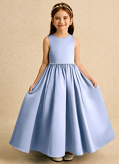 Azazie Daisies Flower Girl Dresses Ice Ball-Gown Bow Matte Satin Dress image5