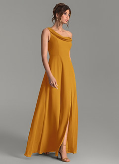 Azazie Thea Bridesmaid Dresses Butterscotch A-Line One Shoulder Chiffon Dress image3