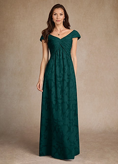 Azazie Myrtle Mother of the Bride Dresses Pine A-Line Pleated Floral Burnout Dress image1