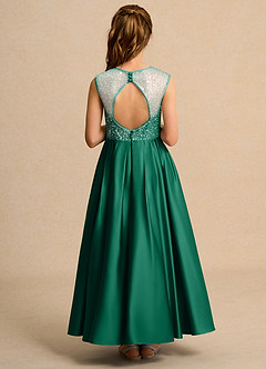 Azazie Candy Girl Flower Girl Dresses Emerald Ball-Gown Bow Matte Satin Dress image2