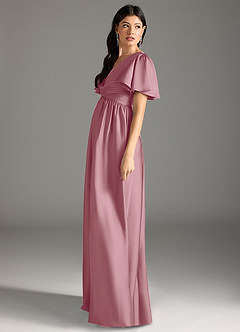 Azazie Verna Maternity Bridesmaid Dresses A-Line Ruched Stretch Satin Floor-Length Dress image7
