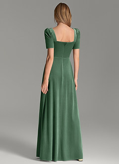 Azazie Alaya At-home Try On Dresses Eucalyptus A-Line Sweetheart Neckline Velvet Dress image2