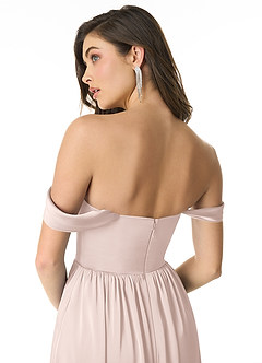 Azazie Morana Bridesmaid Dresses Blushing Pink A-Line Off the Shoulder Stretch Satin Convertible Dress image6