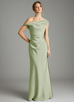 Azazie Emerson Bridesmaid Dresses Dusty Sage Mermaid Off the Shoulder Stretch Satin Dress image1