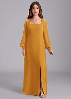 Azazie Bondi Junior Abito A-Line in Chiffon Blusa Caramello image7