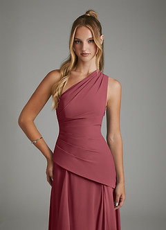 Azazie Holly Bridesmaid Dresses Merlot A-Line Corset Chiffon Dress image6
