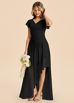 Azazie Pia Junior Black A-Line Pleated Chiffon Dress image3